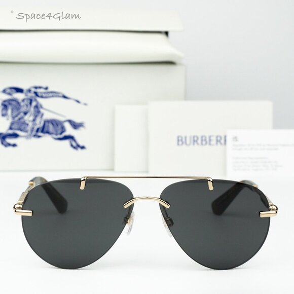 BRAND NEW Burberry BE3151 110987 Gold Dark Grey Pilot Unisex Sunglasses BE 3151 - Picture 2 of 9